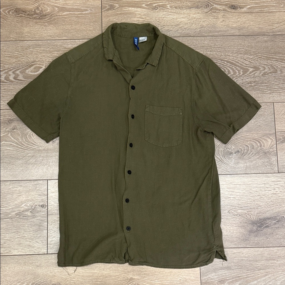Divided Dark Olive Casual Button-Down Shirt